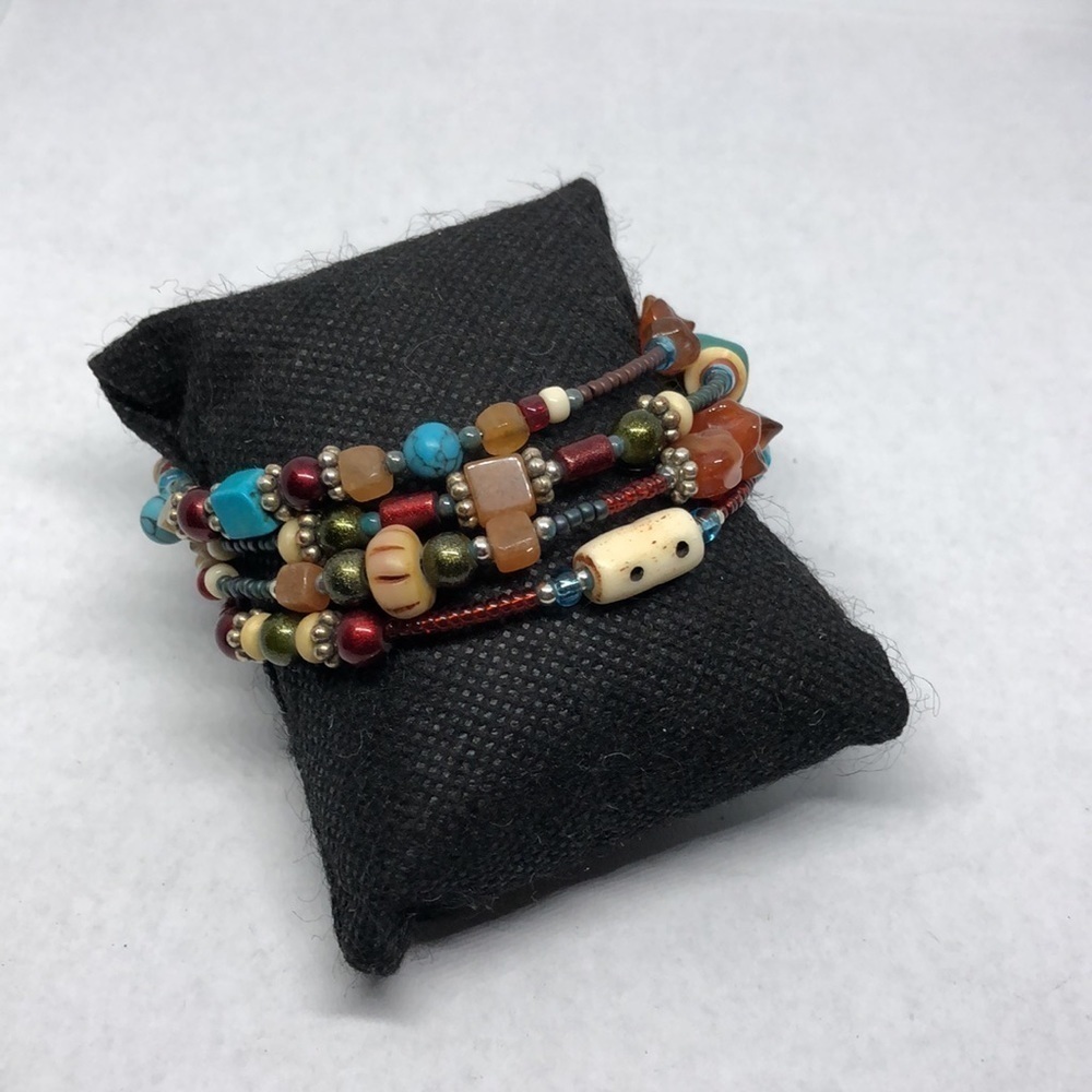 ARTISAN made boho style bone, gemstone beads coil bracelet - Picture 5 of 5